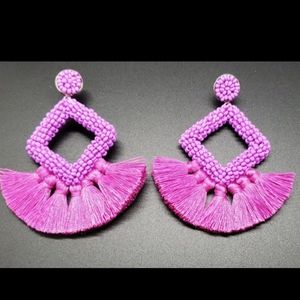 Purple tassel beaded earrings